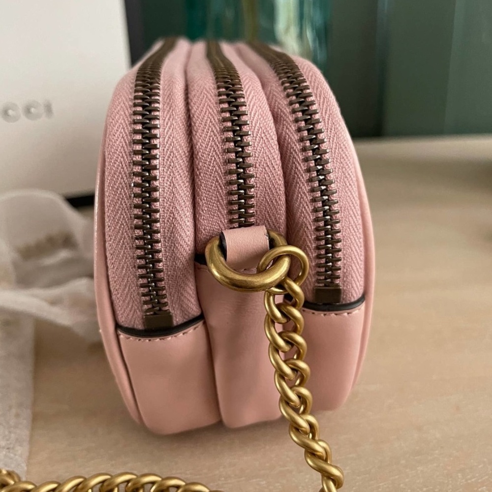 TRADED 💎Gucci💎 Marmont *Triple Zip* Nude Blush Pink Camera  Crossbody - Picture 5 of 12